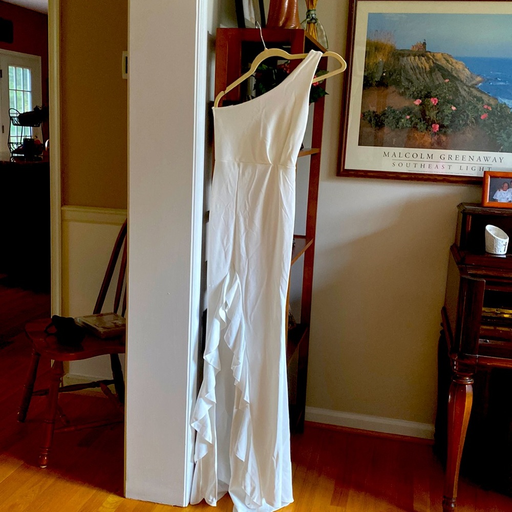 One shoulder white maxi dress
